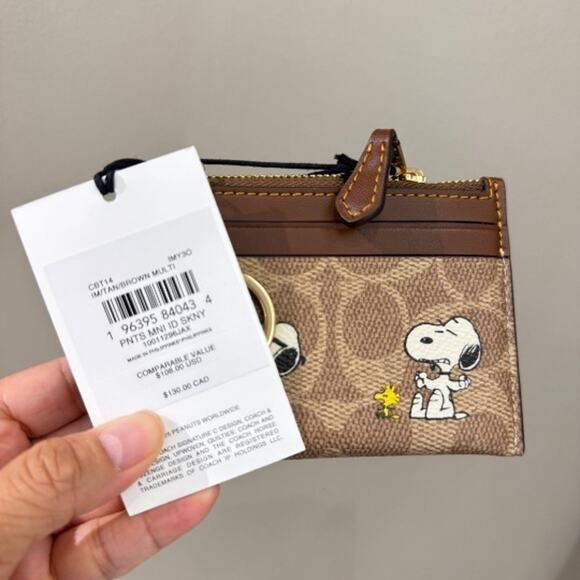 Last 1‼️Coach X Peanuts Mini Skinny Id Case Signature Canvas Snoopy CBT14 - Picture 4 of 5